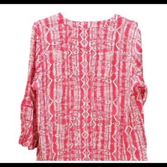 Gloria Vanderbilt Nova Flutter Sleeve Blouse Tribal Weaving Azalea Small NEW - Picture 3 of 7